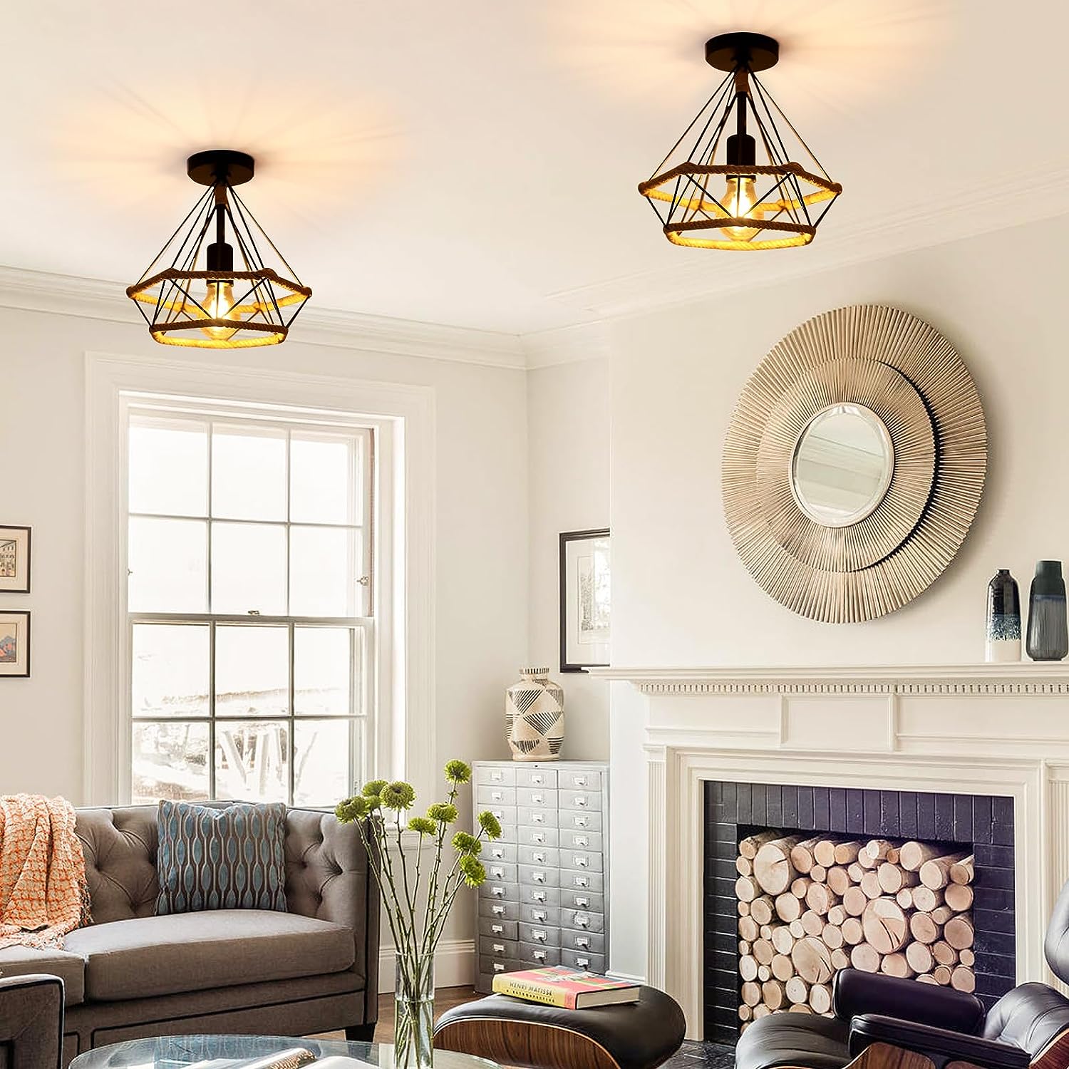 Plafonnier Industriel et Vintage E27 Base Cage Lampe de Plafond 