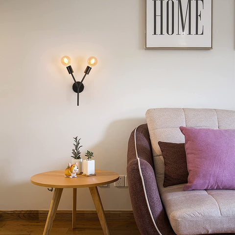 Appliques murales 2-lumières, Lampe murale industrielle Applique murale vintage d'intérieur pour Miroir Chambre Chevet Salon Couloir (noir)