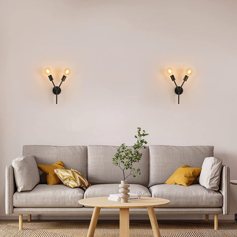 Appliques murales 2-lumières, Lampe murale industrielle Applique murale vintage d'intérieur pour Miroir Chambre Chevet Salon Couloir (noir)