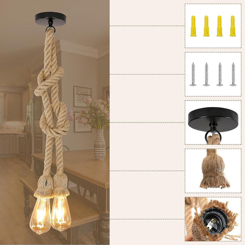 Suspension Industriel et Vintage 2 douilles Lustre E27 Base Pour salon chambre à coucher salle à manger bureau Bar Café (Ampoule non incluse)