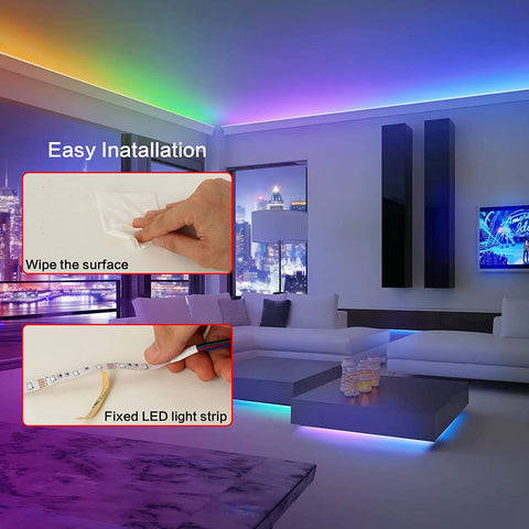 Ruban LED 5M, LED chambre RGB Lumineuse Flexible, Bande LED Lumière LED multicolore avec Télécommande pour Chambre, Cuisine, TV, Fête