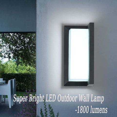 Applique Murale Exterieure 16W, Lampe Murales LED Etanche IP65, Appliques Extérieure Imperméable carrée pour balcon terrasse de jardin, blanc froid 6500K, noir