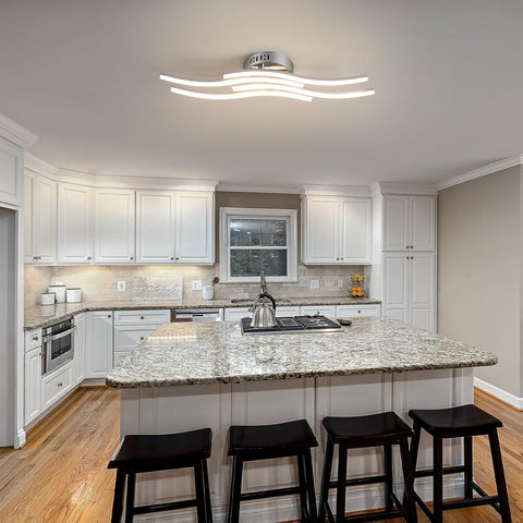 Plafonnier LED Design moderne Forme de Vague Lampe de Plafond 24W Blanc Chaud 3000K Pour salon chambre à coucher salle à manger bureau