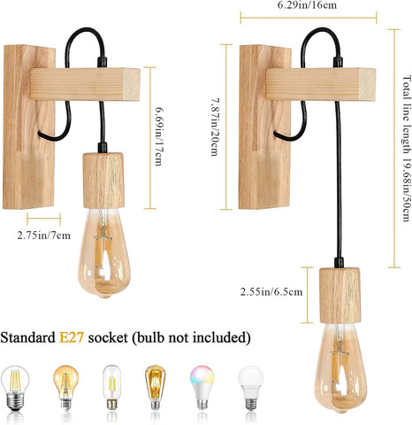 Applique Murale Intérieur Bois Moderne Lampe murale E27 Base Pour Chambre, Restaurant, Couloir, Café, Bar(Ampoule non incluse)
