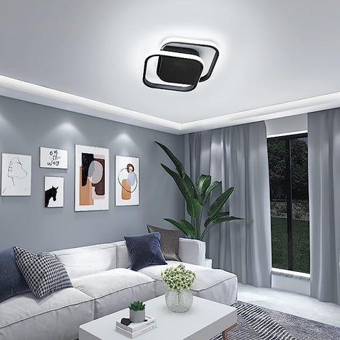 Plafonnier LED moderne Blanc Froid 6000K Carré Lampe de Plafond Pour salon chambre à coucher salle à manger bureau Noir