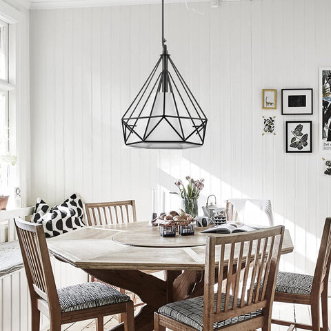 Industriel Suspension Luminaire,Lustre Industriel Vintage en Forme de Diamant,Lampe de Plafond en Métal pour Restaurant Salon, Noir