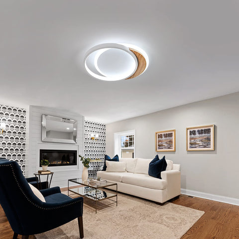 Plafonnier LED Moderne, 28W Lampe de Plafond Moderne, Ø30CM * 5CM Round Wooden Luminaire Plafonnier LED pour Chambre, Cuisine, Couloir, Entrée, Lumière Blanche Froide, 6000K