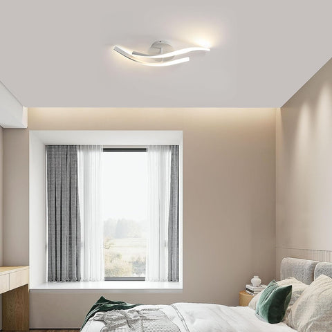 Plafonnier LED 18W Design moderne Blanc Chaud 3000K Forme de ligne Lampe de Plafond Pour salon chambre à coucher salle à manger bureau Blanc