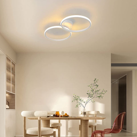 Plafonnier LED moderne 36W, luminaire plafonnier design créatif à double anneau, Lampe de plafond en métal de mode blanc
