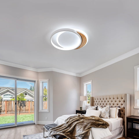 Plafonnier LED Moderne, 28W Lampe de Plafond Moderne, Ø30CM * 5CM Round Wooden Luminaire Plafonnier LED pour Chambre, Cuisine, Couloir, Entrée, Lumière Blanche Froide, 6000K