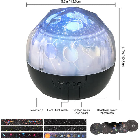 Veilleuse Projecteur Étoile, Projecteur Galaxie Ciel Étoiles, Rotation à 360 Lampe de Projection Ciel Étoilé et 6 Films de Projection, pour Cadeaux D'anniversaire, Noël, Halloween, Fête des Enfants