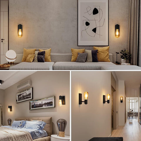 2 pièces Applique Murale Intérieur Vintage Lampe murale Pour chambre à coucher, salon, couloir, entrée Noir E27 Base
