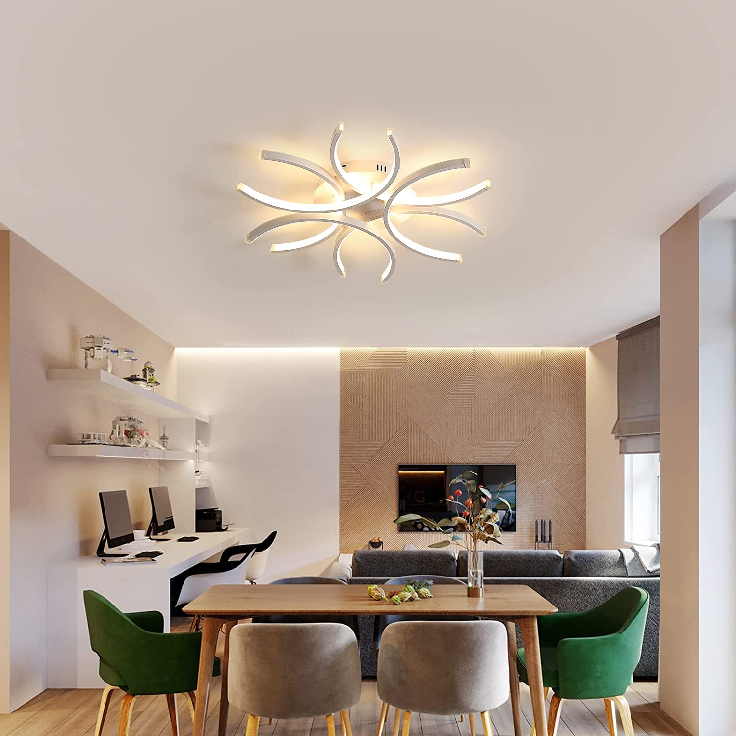 LED Plafonnier , 72W 6400LM Dimmable Télécommande Plafonniers, Pétales Courbes Modernes