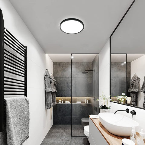 Plafonnier LED Ultra Mince 24W, Luminaire Rond Noir 6500K Blanc Froid, 2160LM, IP50, Ø30cm, Pour Chambre, Salon, Couloir, Balcon, Salle de Bain, Bureau