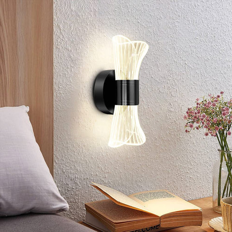 Applique Murale Intérieur LED Dimmable, 12W Moderne Lampe LED Murale Design Créatif, Éclairage Acrylique Luminaire Mural pour Salon Couloir Chambre Escaliers, Noir