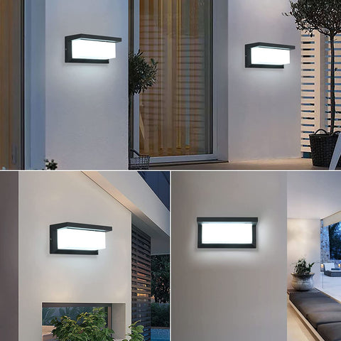 Applique Murale Exterieure 16W, Lampe Murales LED Etanche IP65, Appliques Extérieure Imperméable carrée pour balcon terrasse de jardin, blanc froid 6500K, noir