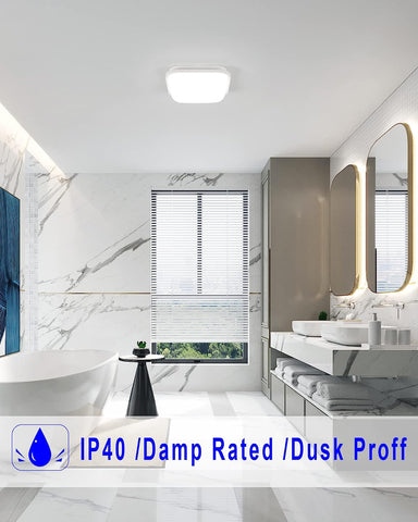 Plafonnier LED Carré 22x22cm plafonnier LED salle de bain étanche IP54 Blanc Froid 6000K Pour Bain, Chambre, Salon, Cuisine