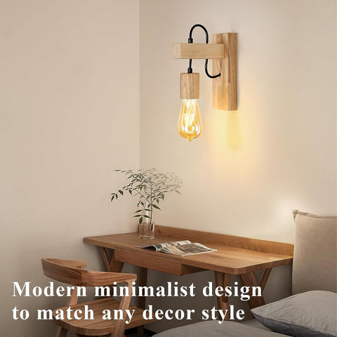 Applique Murale Intérieur Bois Moderne Lampe murale E27 Base Pour Chambre, Restaurant, Couloir, Café, Bar(Ampoule non incluse)