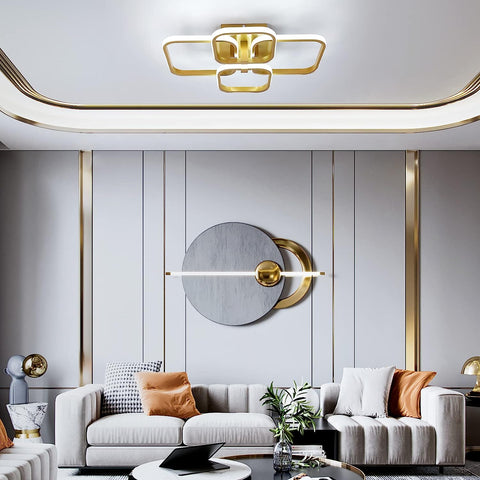 Plafonnier LED Design moderne Cercle Carré Lampe de Plafond Blanc Froid 6000K Pour salon chambre à coucher salle à manger bureau Or