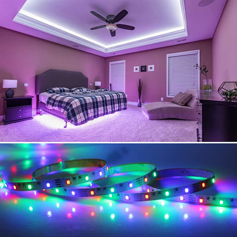 Ruban LED 5M, LED chambre RGB Lumineuse Flexible, Bande LED Lumière LED multicolore avec Télécommande pour Chambre, Cuisine, TV, Fête