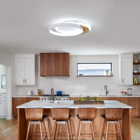 Plafonnier LED Moderne, 28W Lampe de Plafond Moderne, Ø30CM * 5CM Round Wooden Luminaire Plafonnier LED pour Chambre, Cuisine, Couloir, Entrée, Lumière Blanche Froide, 6000K