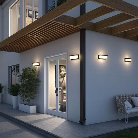 Applique Murale Extérieure étanche IP65 Lampe murale LED Blanc Chaud 3000K Pour Entrée Couloir Cour Jardin Terrasse Balcon Garage Noir