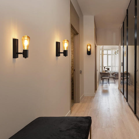 2 pièces Applique Murale Intérieur Vintage Lampe murale Pour chambre à coucher, salon, couloir, entrée Noir E27 Base