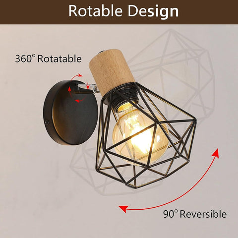 Applique Murale Intérieur Vintage – Lampe Murale en Bois Design, Douille E27, Éclairage pour Chambre, Salon, Couloir, Entrée – Ampoule Non Incluse