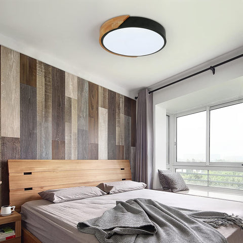 LED Plafonnier, 24W plafonnier bois Moderne Rond Blanc Froid 6000K Ø30CM Chambre la Cuisine le Salon le Balcon et le Couloir