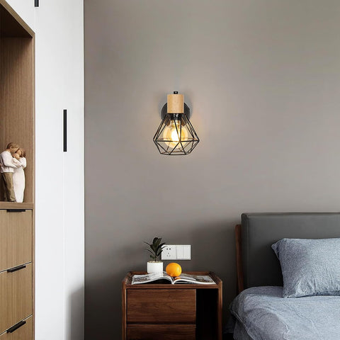 Applique Murale Intérieur Vintage – Lampe Murale en Bois Design, Douille E27, Éclairage pour Chambre, Salon, Couloir, Entrée – Ampoule Non Incluse