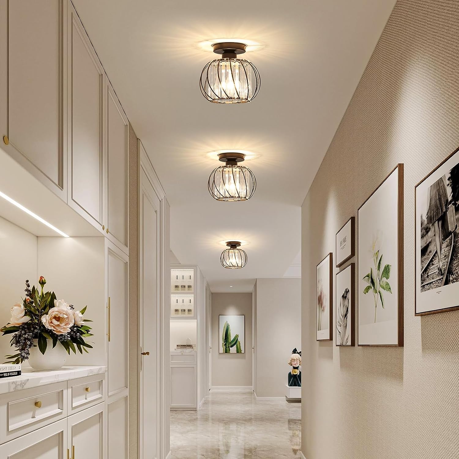 2 pièces Plafonnier en Cristal Moderne E27 Base Cage Lampe de Plafond