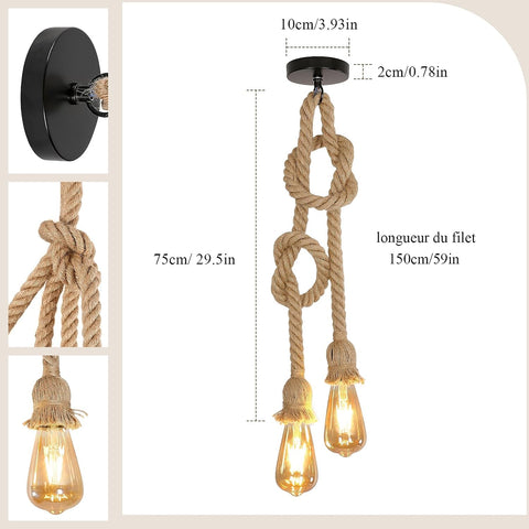 Suspension Industriel et Vintage 2 douilles Lustre E27 Base Pour salon chambre à coucher salle à manger bureau Bar Café (Ampoule non incluse)