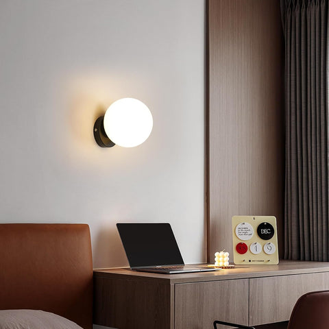 Applique Murale Intérieur Verre Moderne Sphérique Lampe murale E27 Base Pour chambre à coucher, salon, couloir, entrée Noir (Ampoule non incluse)