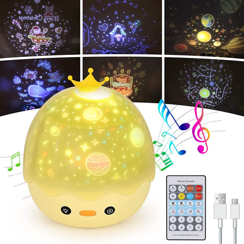 Veilleuse Projecteur Etoile, Rotation 360° Musicale Veilleuse + Minuterie + Télécommande + 6 Films de Projection, Veilleuse Enfant Lampe, pour Halloween, Noël, Fêtes, Cadeau Bebe Fille Garcon