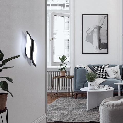 Applique Murale Intérieure LED, Moderne Lampe Murale 12W 2300LM, Éclairage Acrylique Luminaire Mural pour Salon Chambre Escalier 6500K lumière blanche froide Couleur Noir