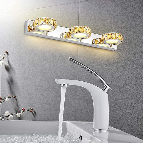 lampes miroir 9W,Lampe de salle de bain en cristal,Lampe frontale de miroir moderne,Lumière blanche 6000k,IP44,pour miroirs de salle de bain coiffeuses armoires