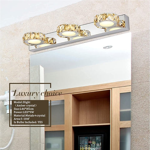 lampes miroir 9W,Lampe de salle de bain en cristal,Lampe frontale de miroir moderne,Lumière blanche 6000k,IP44,pour miroirs de salle de bain coiffeuses armoires