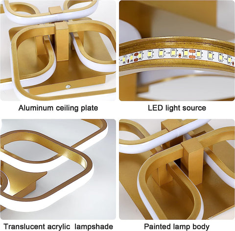 Plafonnier LED Design moderne Cercle Carré Lampe de Plafond Blanc Froid 6000K Pour salon chambre à coucher salle à manger bureau Or