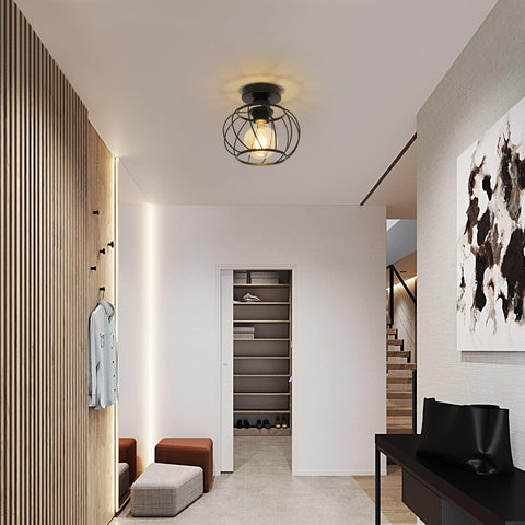 Plafonnier Industriel et Vintage E27 Base Cage Lampe de Plafond