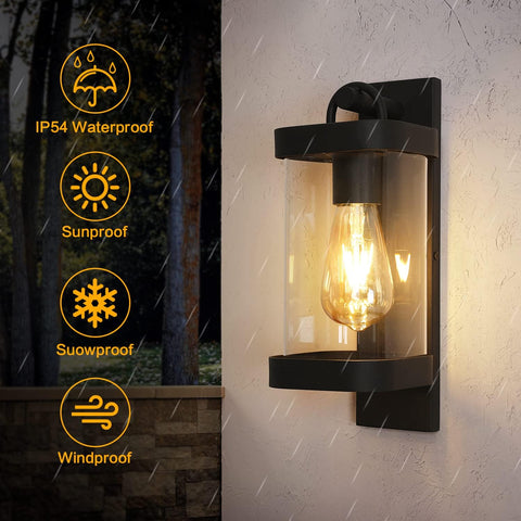 Applique Murale Extérieure, Lampe Murale Exterieur E27 Industrielle abat-jour en Verre Transparent IP54, Mural Rétro Applique Lampe pour Salon, Couloir, Escaliers(Sans Ampoule)