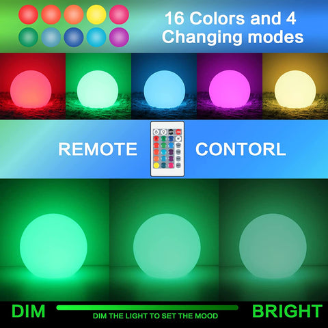 Boule lumineuse Lampe de Bureau LED 15cm, 16 RGB Couleurs Dimmables et 4 Modes, Veilleuse LED Lampe de Chevet avec Télécommande pour chambre, Salon, Chambre d'enfant, Mariage, Batterie Remplaçable