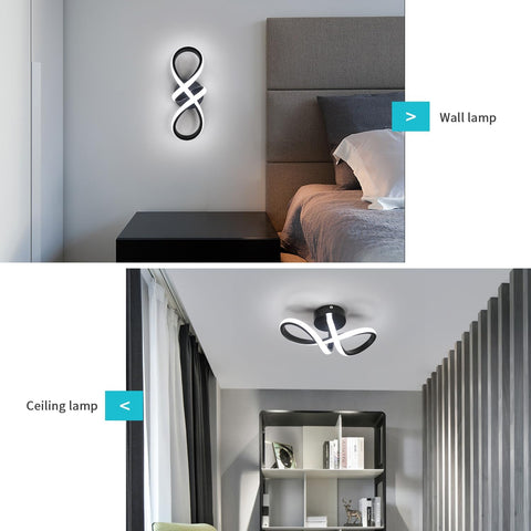 Moderne Plafonnier LED 20W Applique Murale LED  Forme de 8 Lampe murale Blanc Froid 6000K Pour chambre à coucher, salon, couloir, entrée Noir