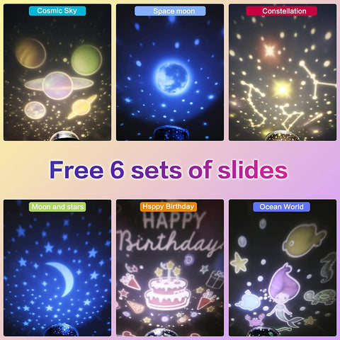 Veilleuse Projecteur Étoile, Projecteur Galaxie Ciel Étoiles, Rotation à 360 Lampe de Projection Ciel Étoilé et 6 Films de Projection, pour Cadeaux D'anniversaire, Noël, Halloween, Fête des Enfants