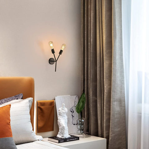 Appliques murales 2-lumières, Lampe murale industrielle Applique murale vintage d'intérieur pour Miroir Chambre Chevet Salon Couloir (noir)