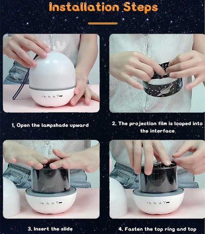 Bébé Veilleuse Projecteur, LED Enfant Veilleuse Lampe Musicale et Lumineuse 360°Rotation avec 8 Musique 6 Films Thème, Lampe de Projecteur Étoiles à Télécommande USB Lampes de Chevet Lampes d'ambiance