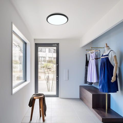 LED Plafonnier, Rond 24W Lampe de Plafond Moderne, Noir Plafonnier Detecteur de Mouvement, Imperméable IP54, Antipoussière, Lampe LED Interieur for Salle de Bain, Balcon, Couloir, Entrée, 6000K