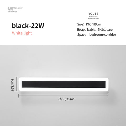 Appliques murales LED, Lampe Éclairage Mural moderne 22W 6000K, lampe à LED noire en aluminium 60CM, Lampe Murale décorative pour salon de chambre (lumière blanche froide)