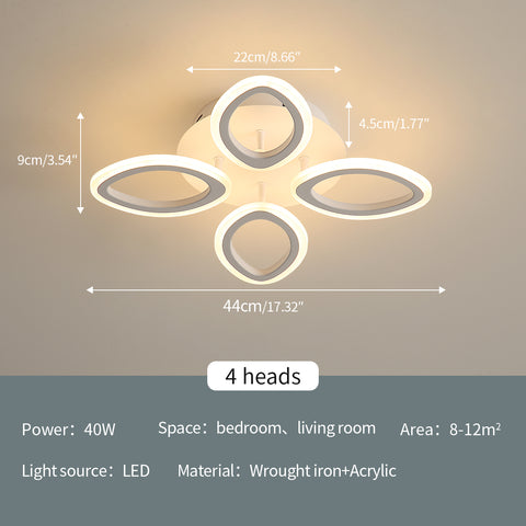Plafonnier Dimmable Moderne LED 40W, Lampe de Plafond Design Forme Fleur, Lustre Pétale en Métal Acrylique Avec Télécommande Convient pour Chambres, Escaliers, Couloirs, Balcons, Allées (4 Lumières)