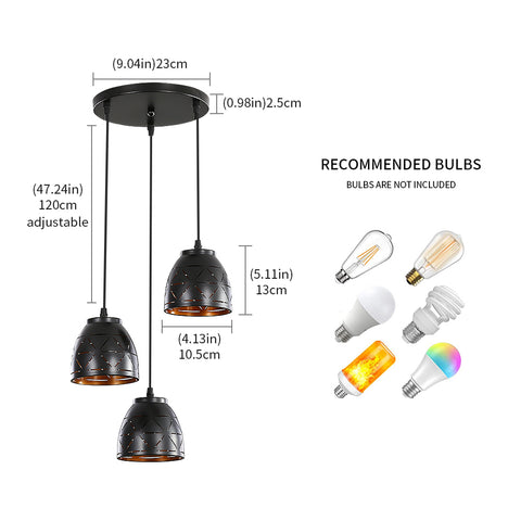 3 Lampes Suspension Rétro, Lustre Industriel en Creux Sculpté, E27 Lampe de Plafond Vintage en Metal, Eclairage pour Salon Cuisine Couloir Restaurant Loft Café Bar