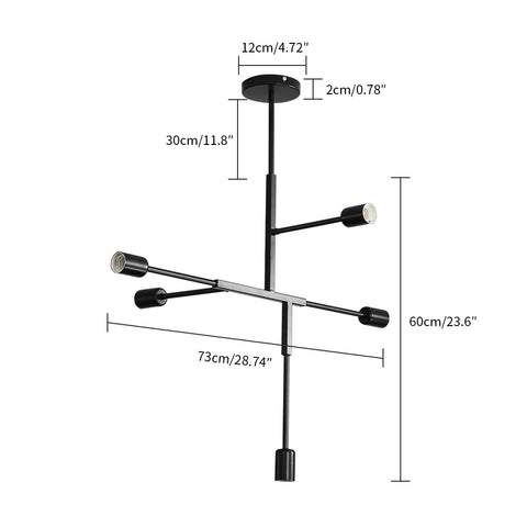 Lustre Industriel Vintage Base E27, Plafonnier Moléculaire Spoutnik à 5 Lumières, Suspension d'intérieur en Métal Géométrique Semi-Encastré pour Salon, Chambre, Salle à Manger et Cuisine (Noir)